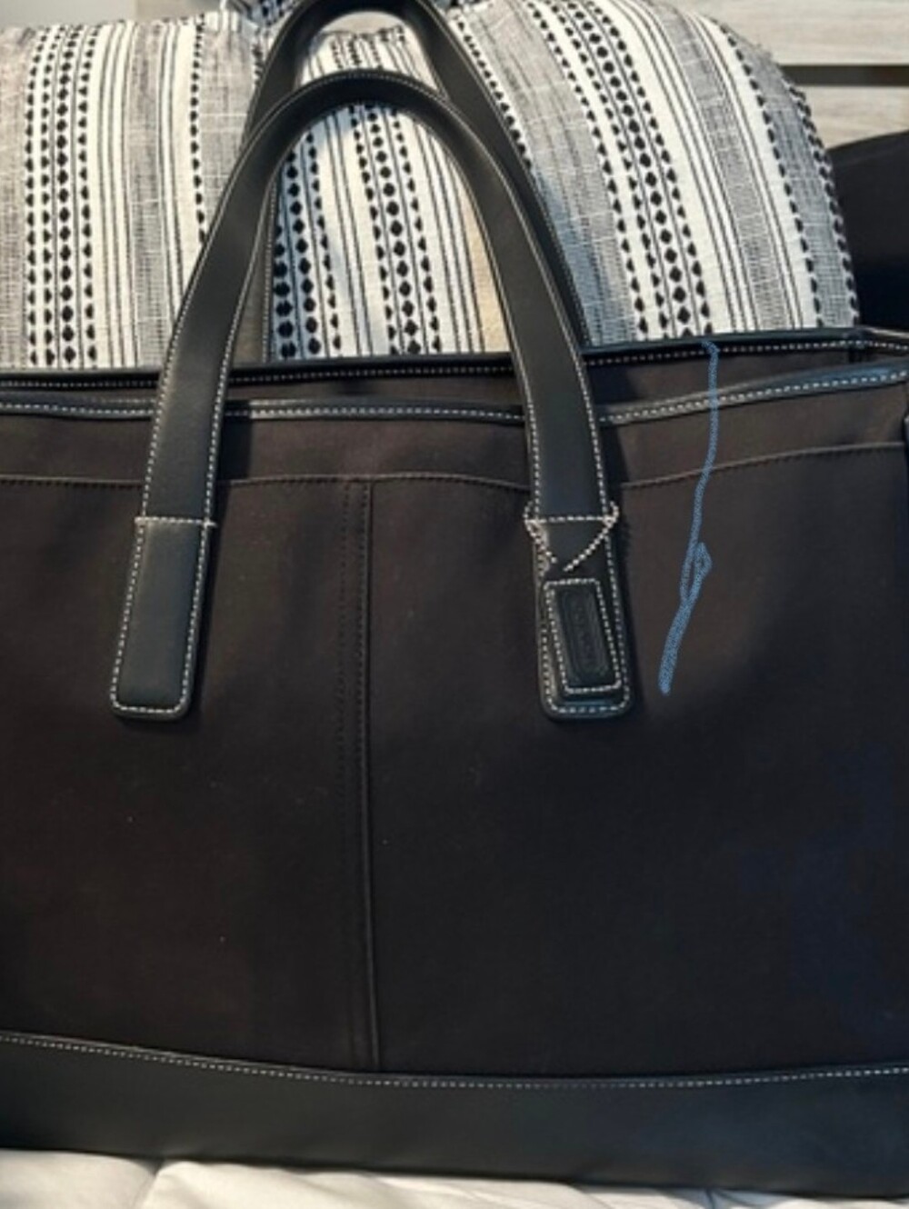 Coach Black Hamilton Tote with Contrast White Stitching
